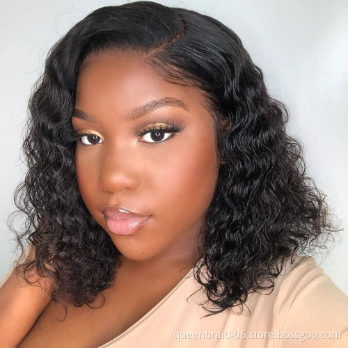 Short Bob Wigs 4x4 Transparent Lace Closure Wigs Brazilian Curly Wave Lace Front Wigs Human Hair Pre Plucked Natural Hairline